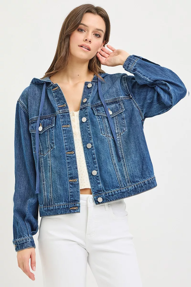 Basic Denim Jacket with Hoodie, image 2
