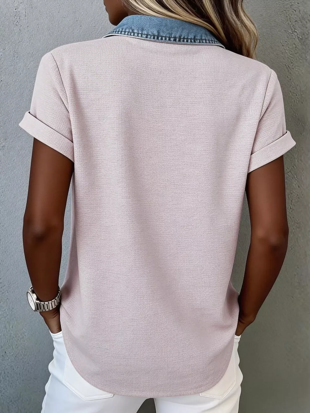 Denim Trim Short Sleeve Shirt, image 9