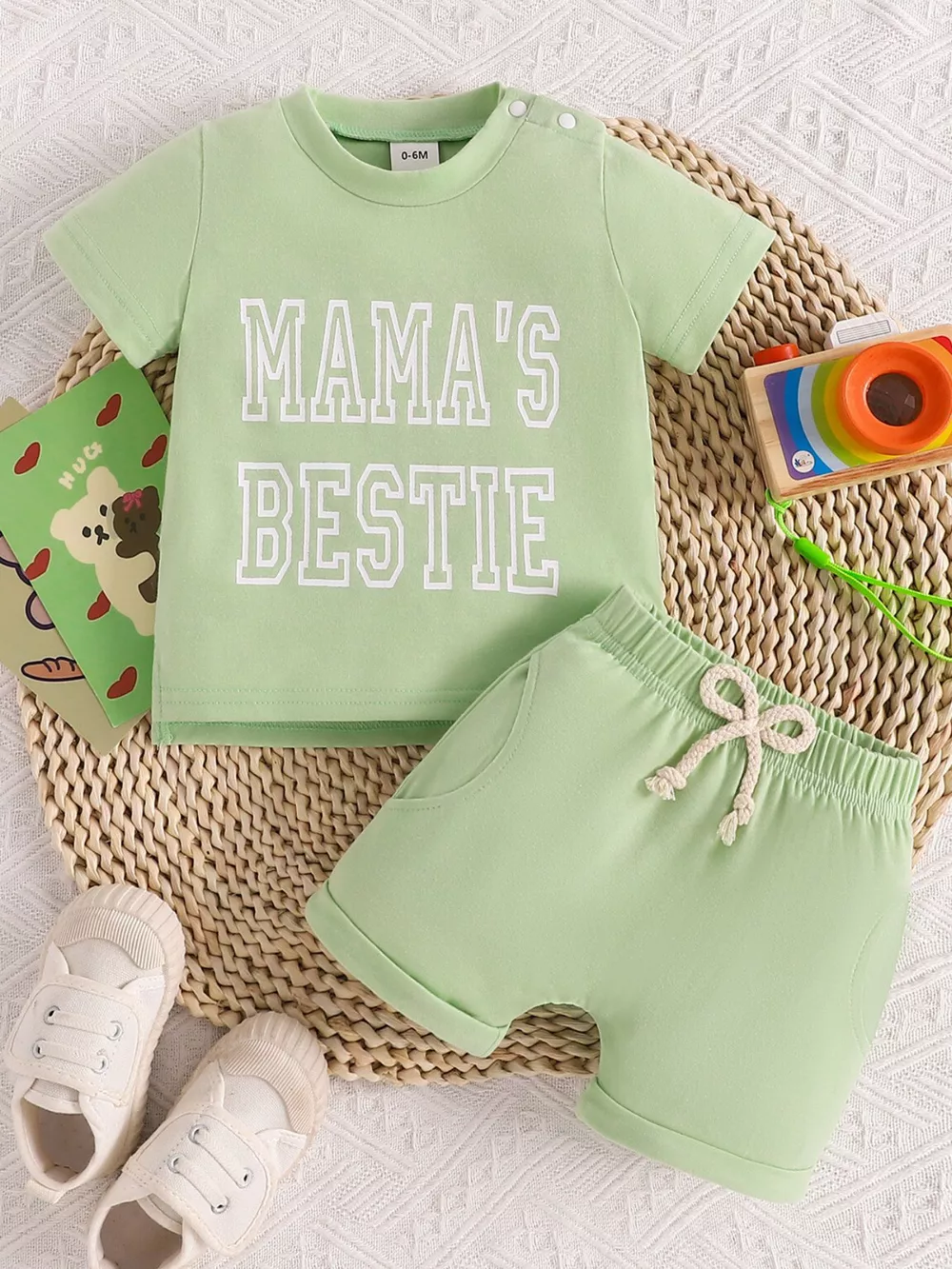 Children's Letter Round Neck Tee and Shorts Set, image 7