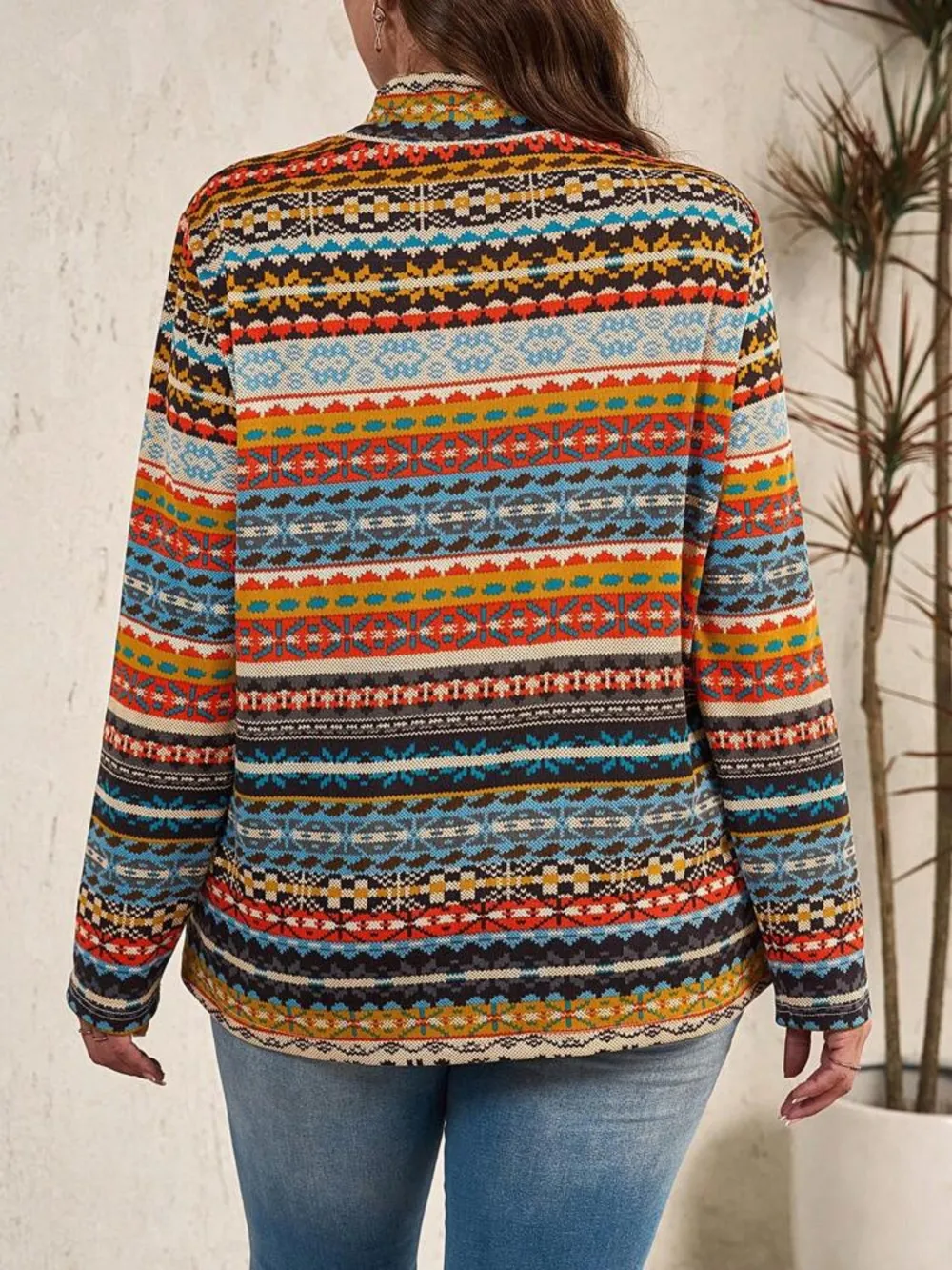 Plus Size Drawstring Printed Mock Neck Long Sleeve Top, image 2