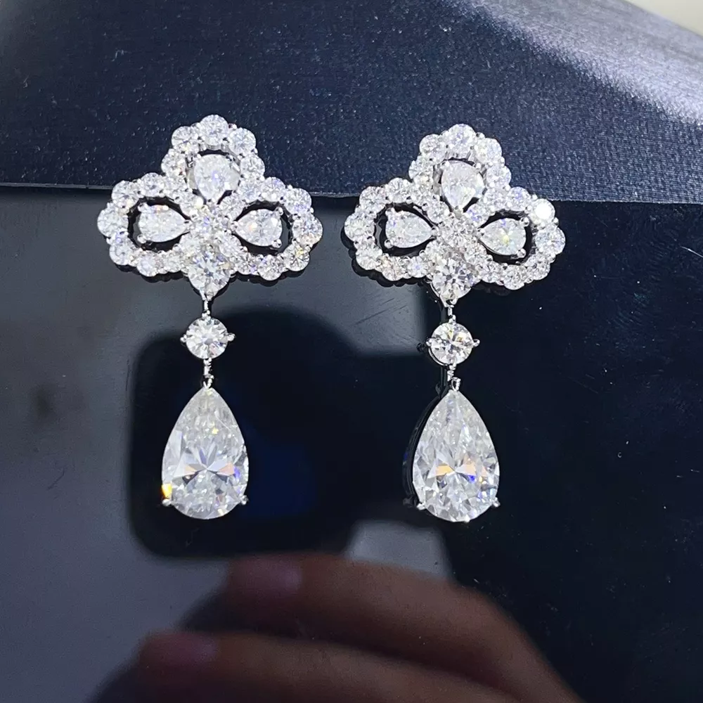 6 Carat 925 Sterling Silver Moissanite Drop Earrings, image 3