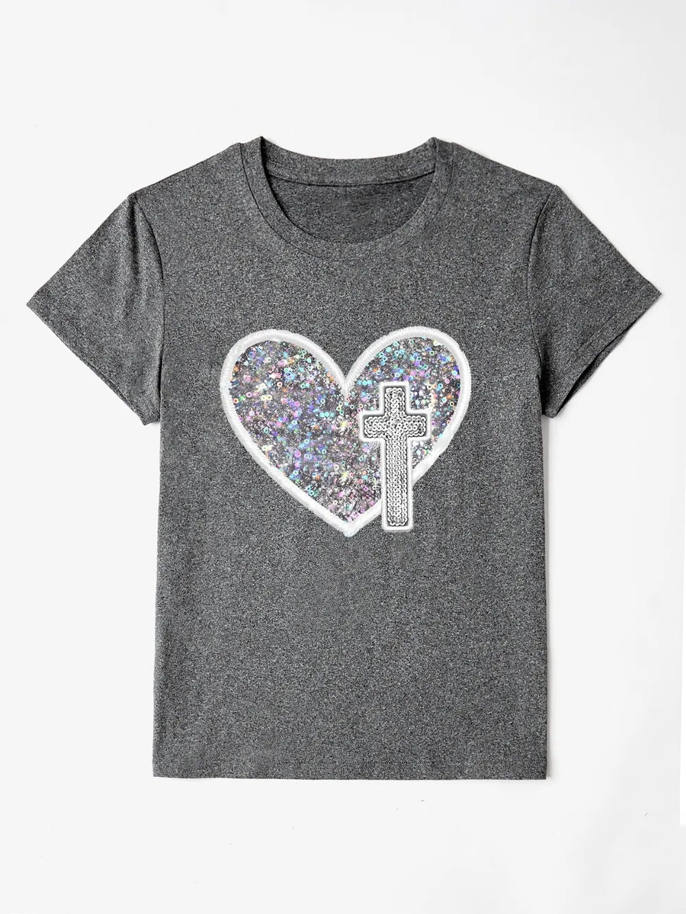 Graphic Heart Round Neck Short Sleeve T-Shirt, image 19