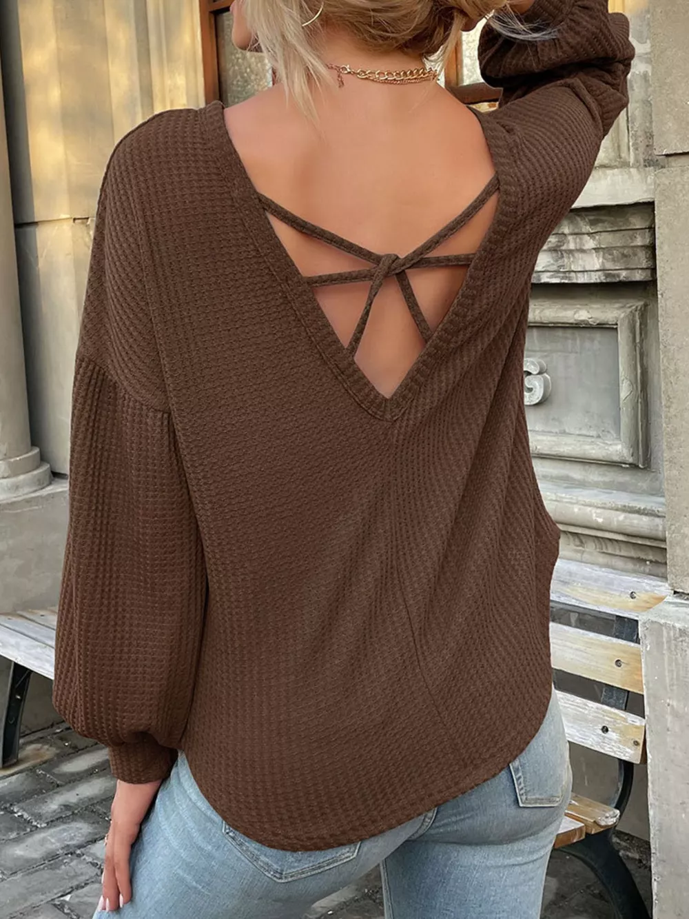 Waffle Knit Round Neck Top, image 9