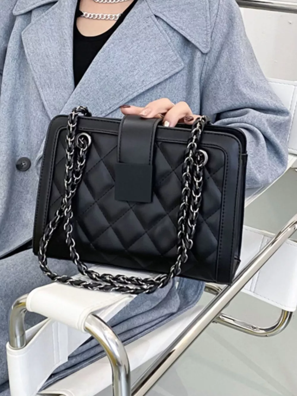 Quilted Chain Strap Shoulder Bag, image 6