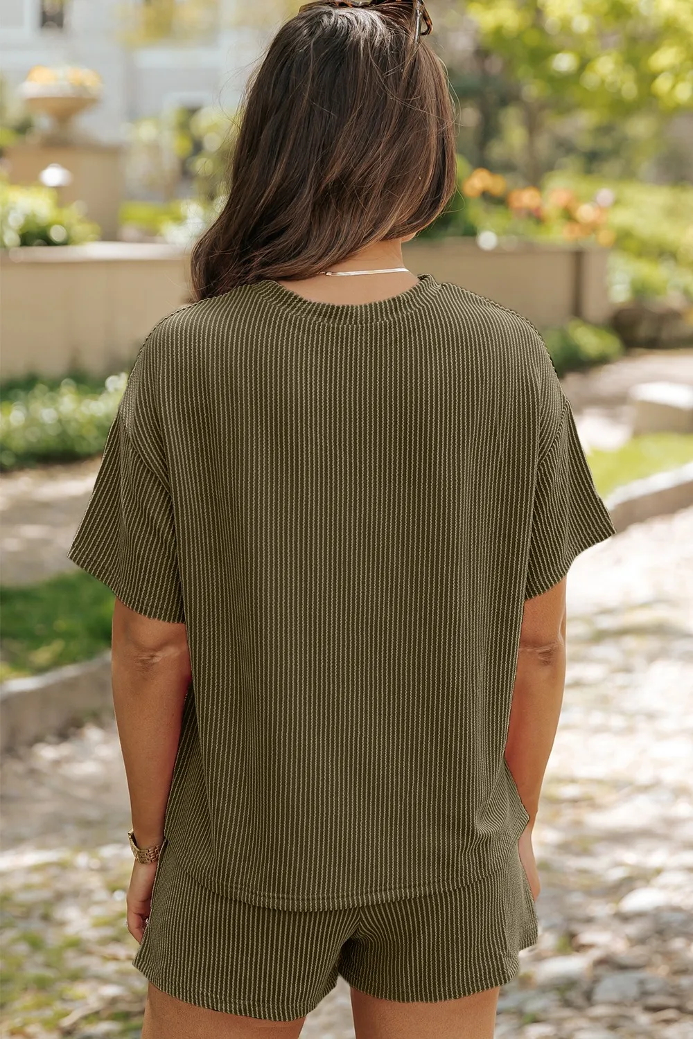 Round Neck Dropped Shoulder Top and Shorts Set, image 7