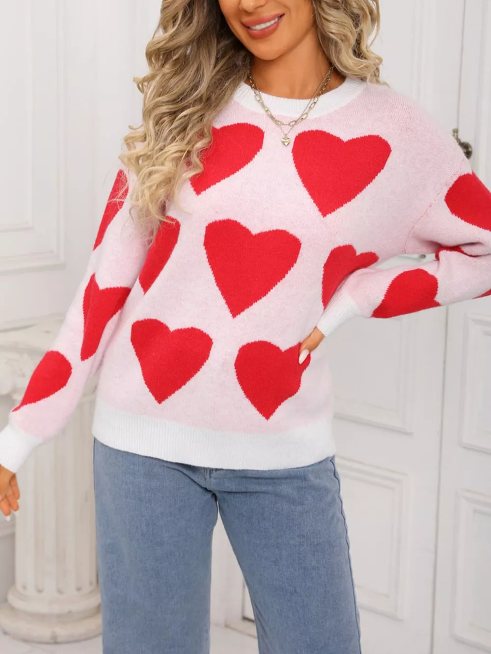 Valentine's Day Heart Round Neck Knitted Sweater, image 4