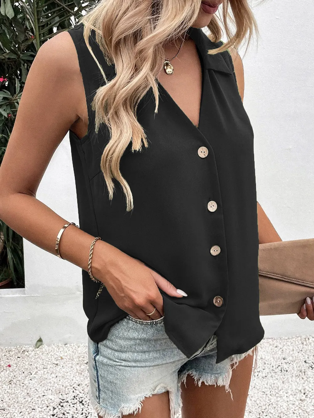 Full Size Johnny Collar Button Up Tank, image 9
