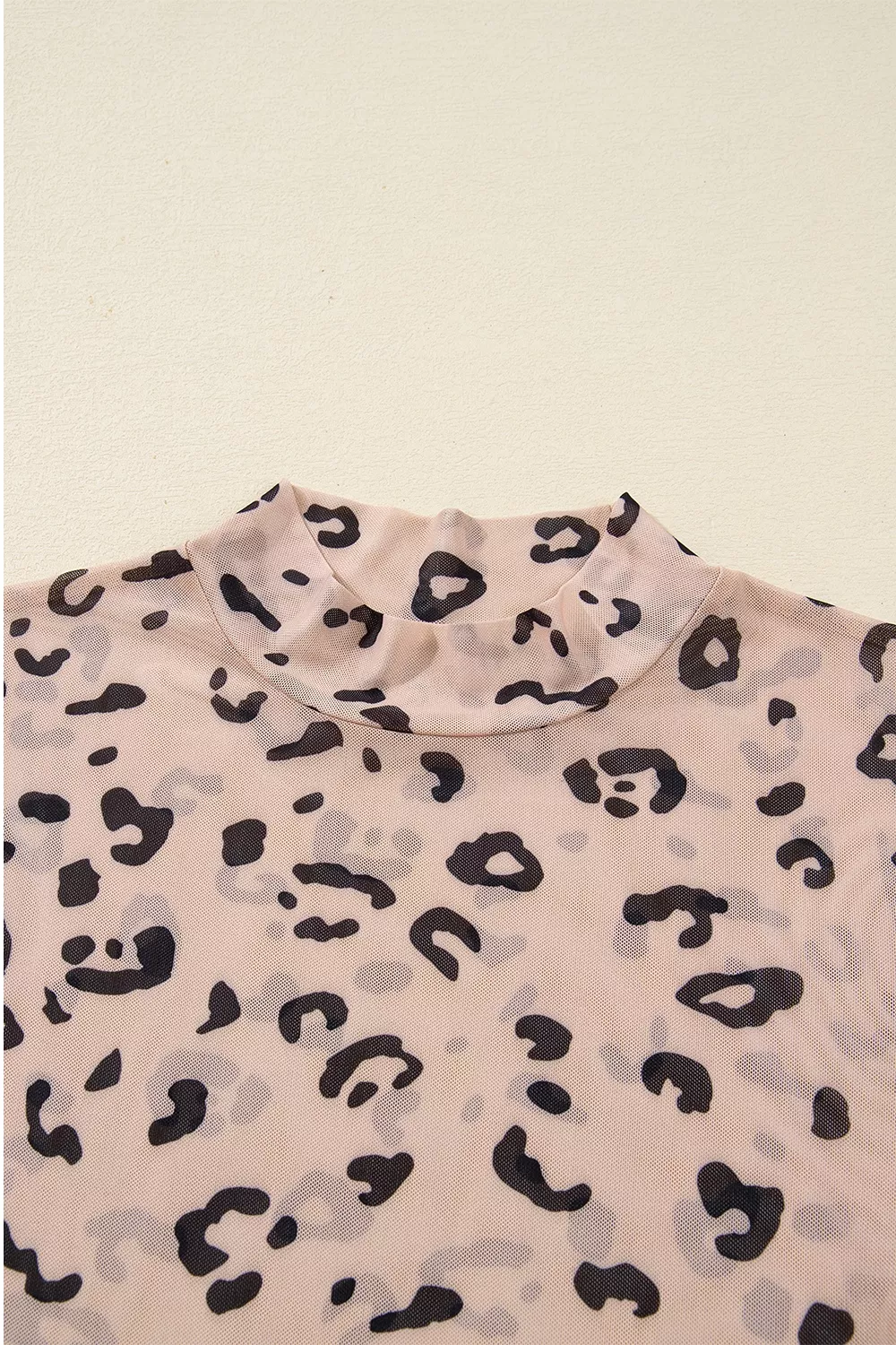 Mock Neck Sheer Mesh Leopard Long Sleeve Bodysuit, image 10