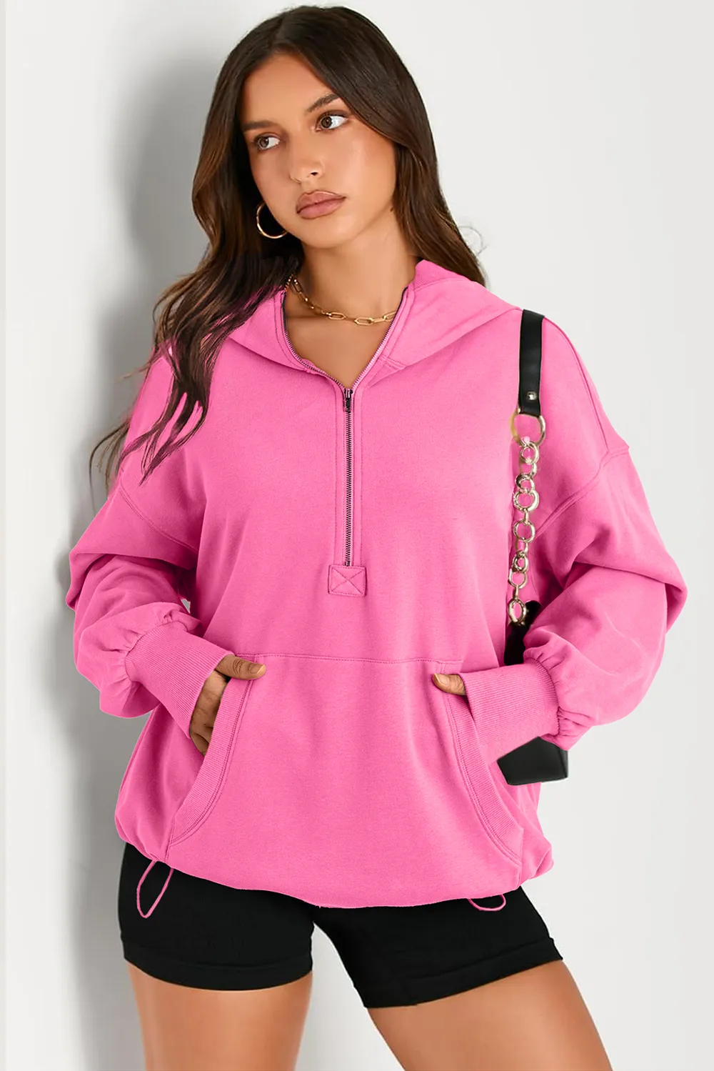 Pocketed Half Zip Long Sleeve Hoodie, image 16