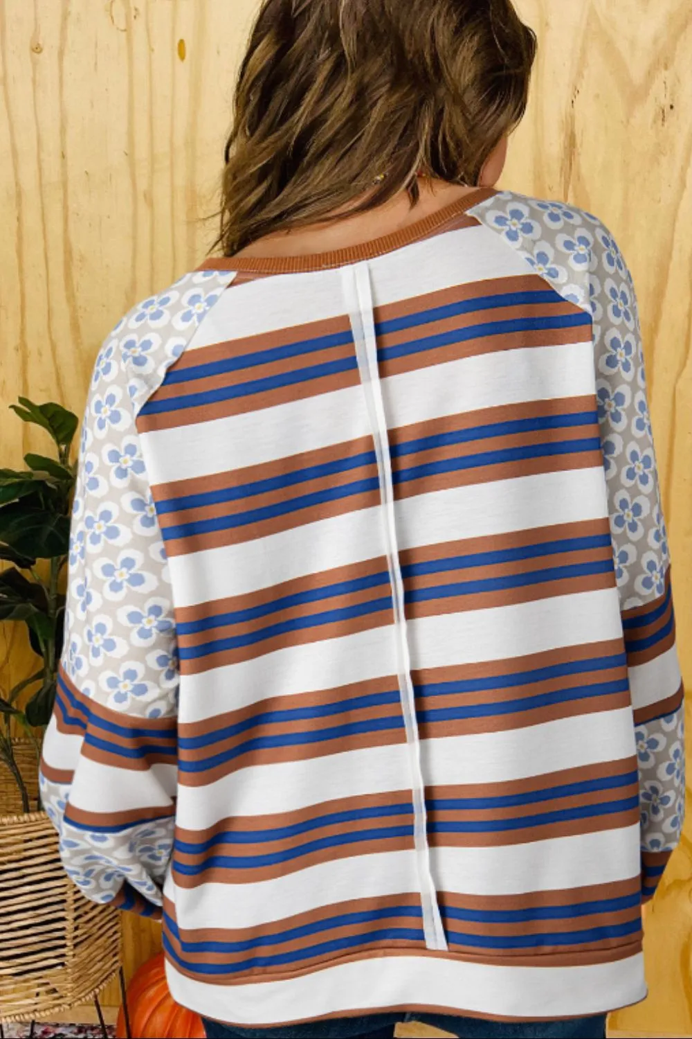 Contrast Stripes Round Neck Raglan Sleeve Sweatshirt, image 3