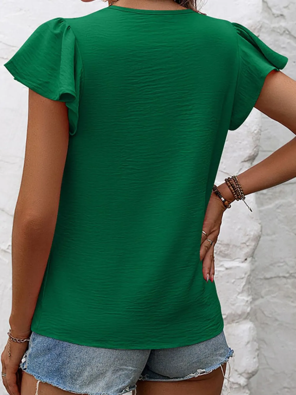 Ruffled Round Neck Cap Sleeve Blouse, image 3