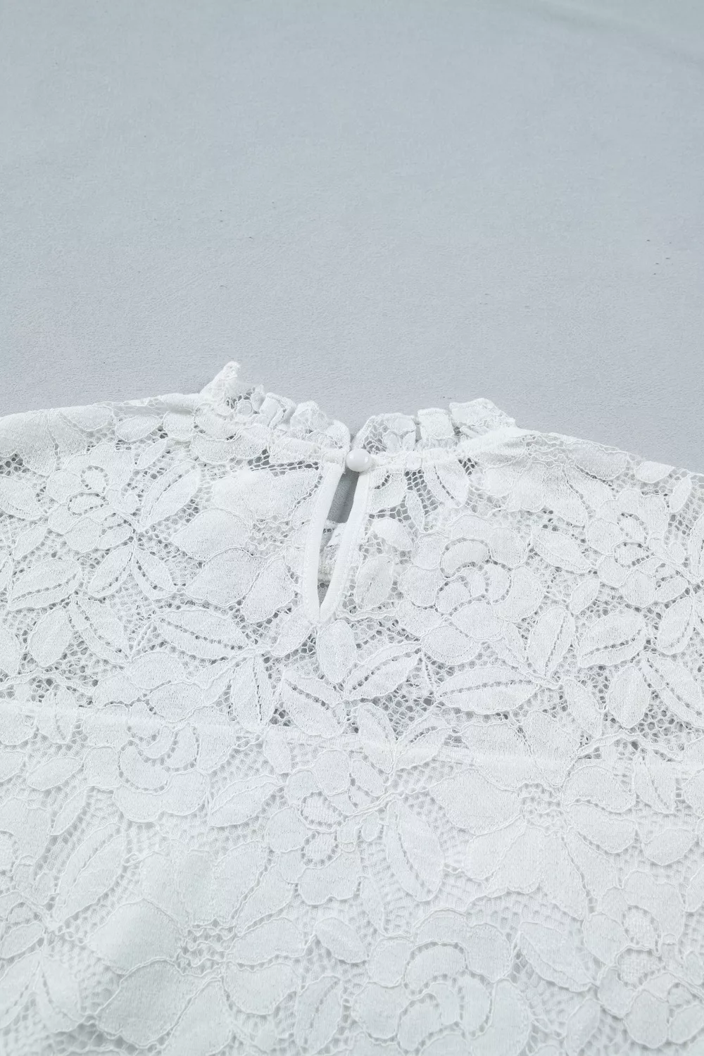 Ruffled Round Neck Long Flounce Sleeve Sheer Lace Blouse, image 8