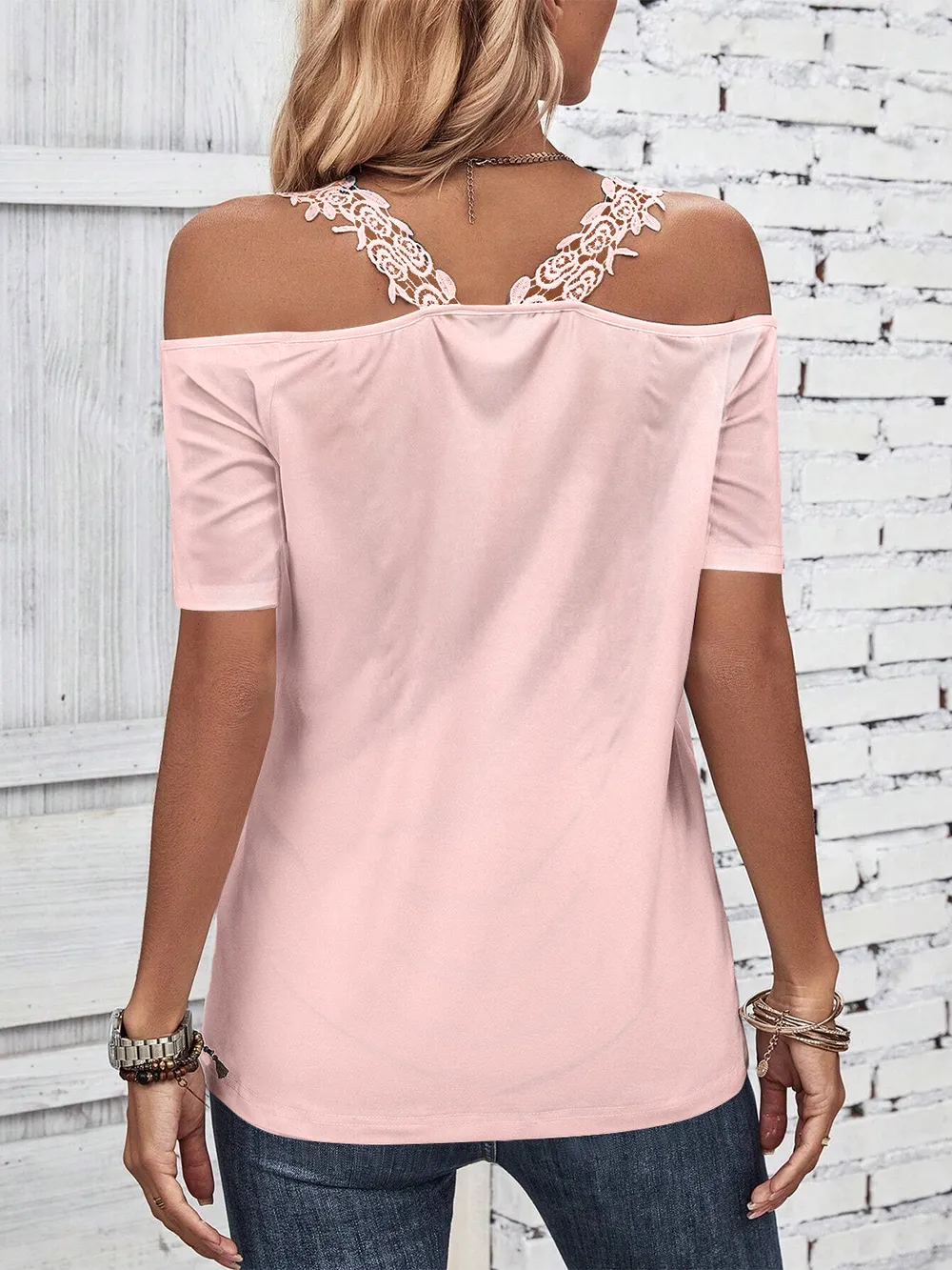 Full Size Lace Detail Short Sleeve T-Shirt, image 7