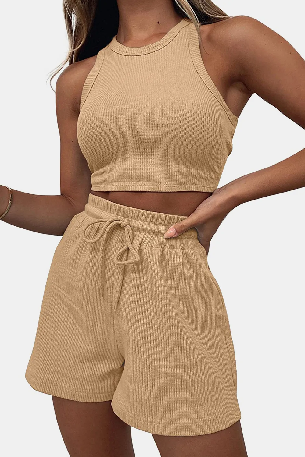 Round Neck Top and Drawstring Shorts Set, image 20