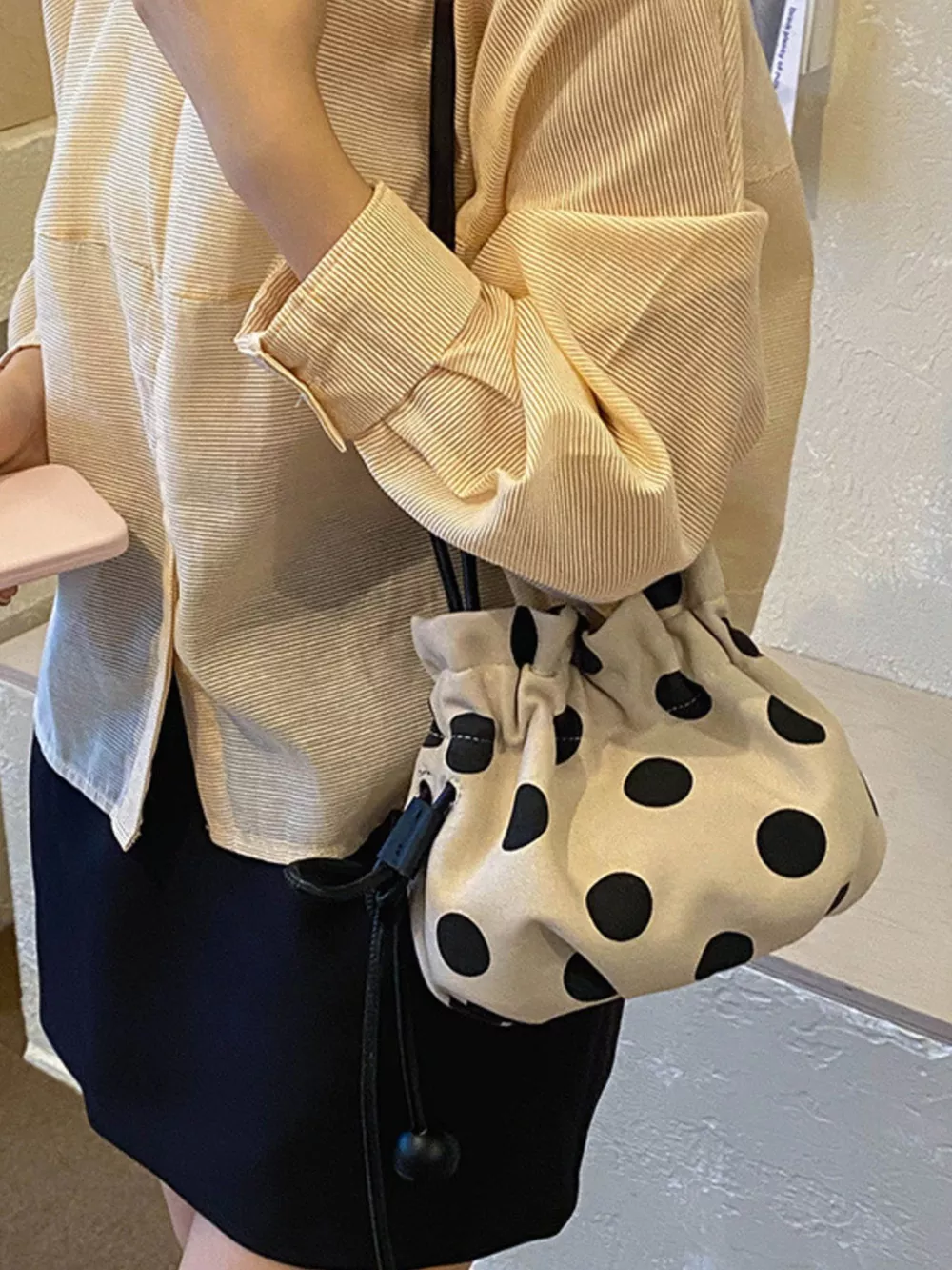 Polka Dot Drawstring Crossbody Bag, image 6
