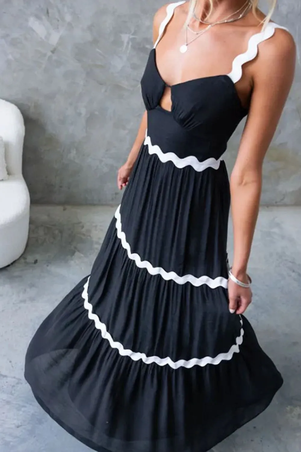 Tiered Maxi Dress with Scalloped Trim, image 11