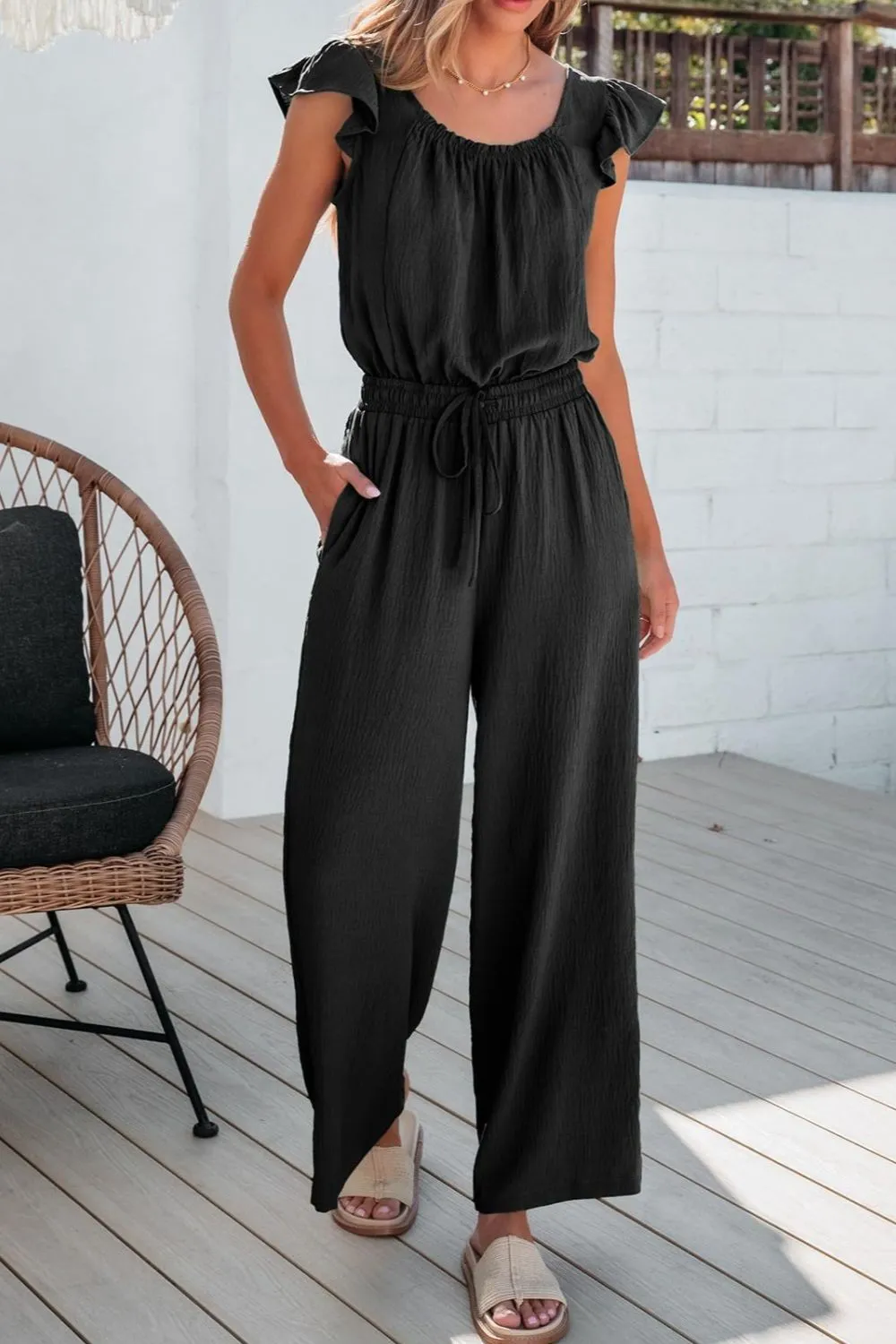 Ruffled Cap Sleeve Wide Leg Jumpsuit, image 15
