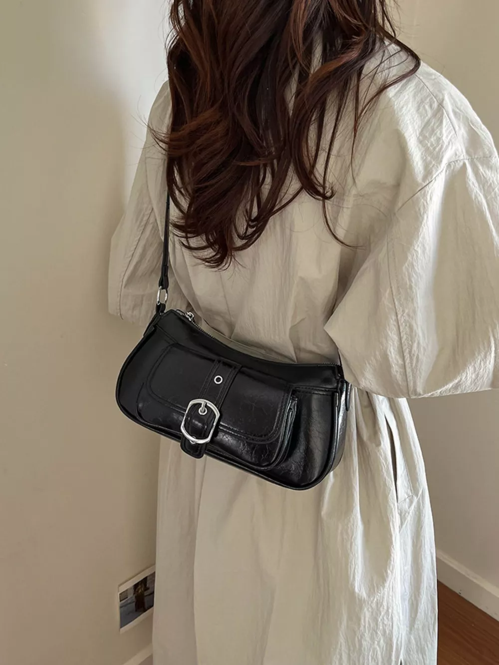 Buckle Detail Faux Leather Crossbody Bag, image 4