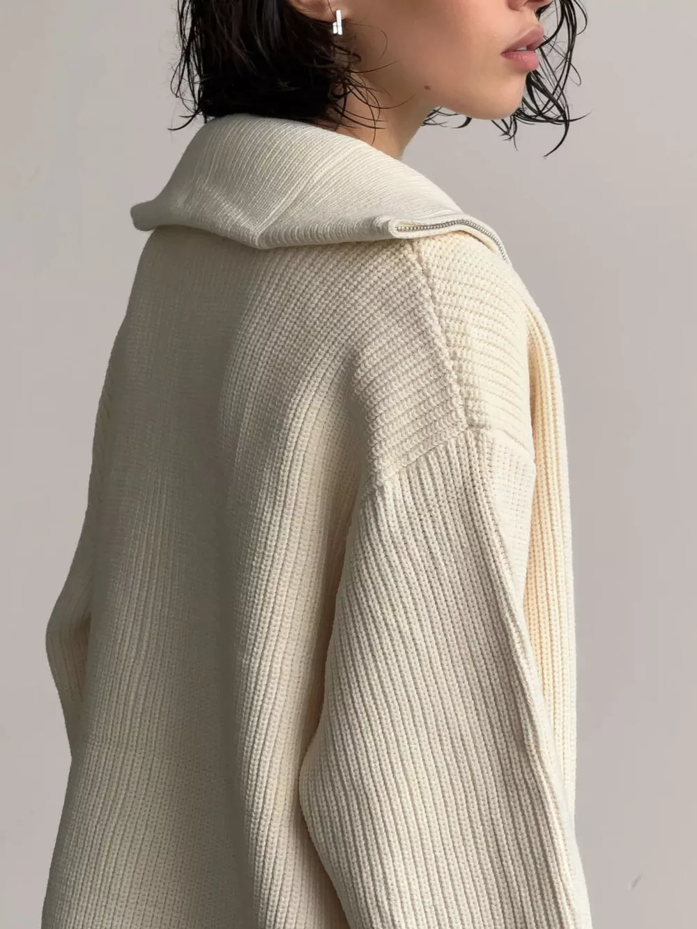 Zip-Up Ribbed Knit Cardigan, image 3