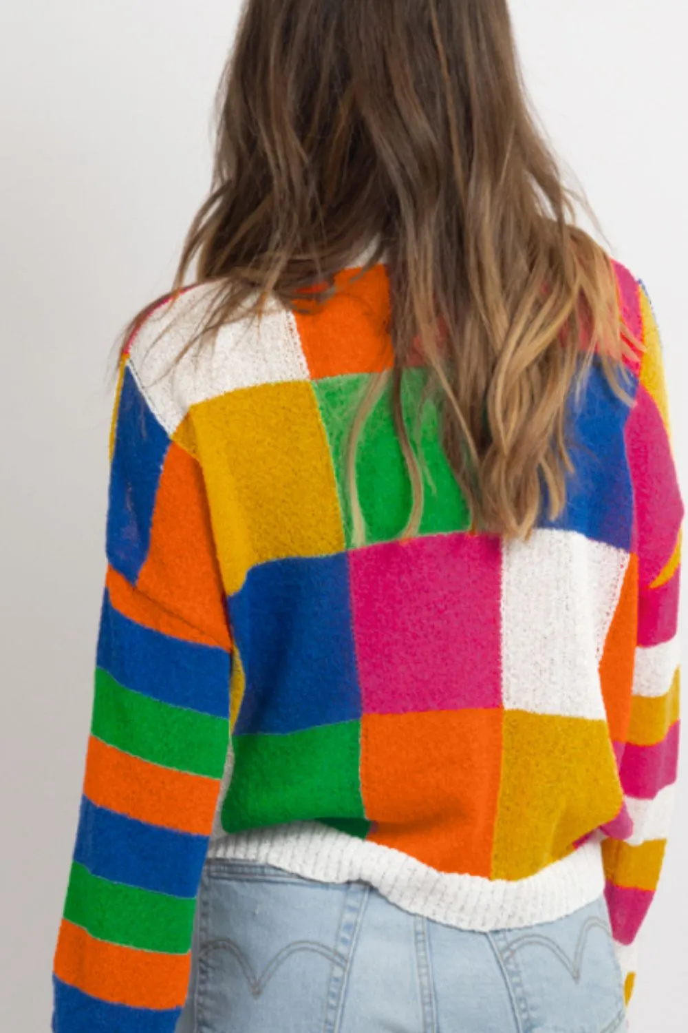 Color Block Round Neck Long Sleeve Sweater, image 7