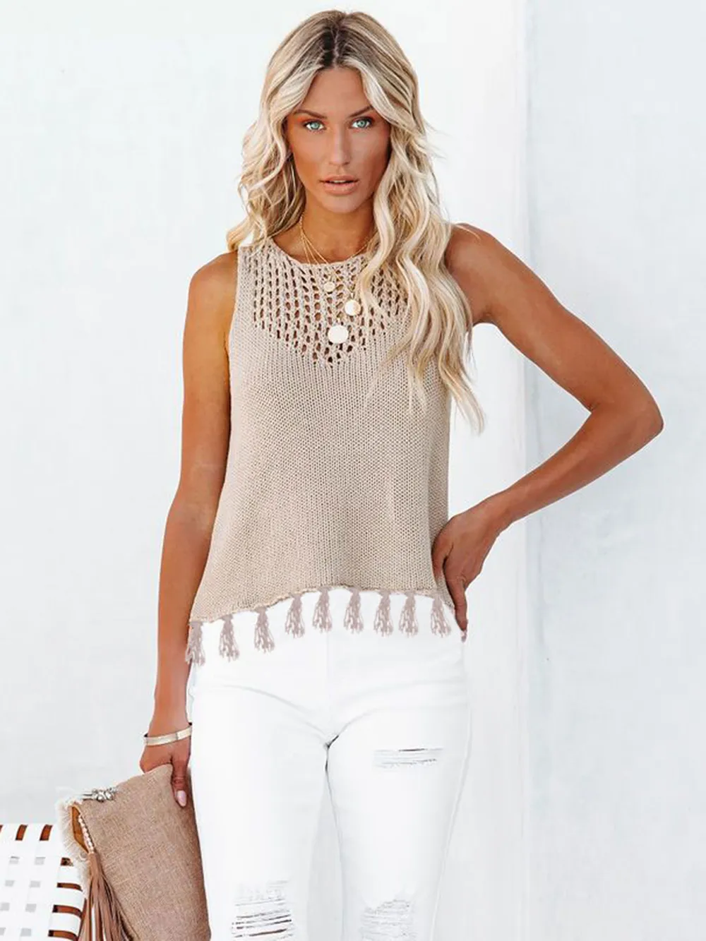 Cutout Tassel Round Neck Tank, image 8