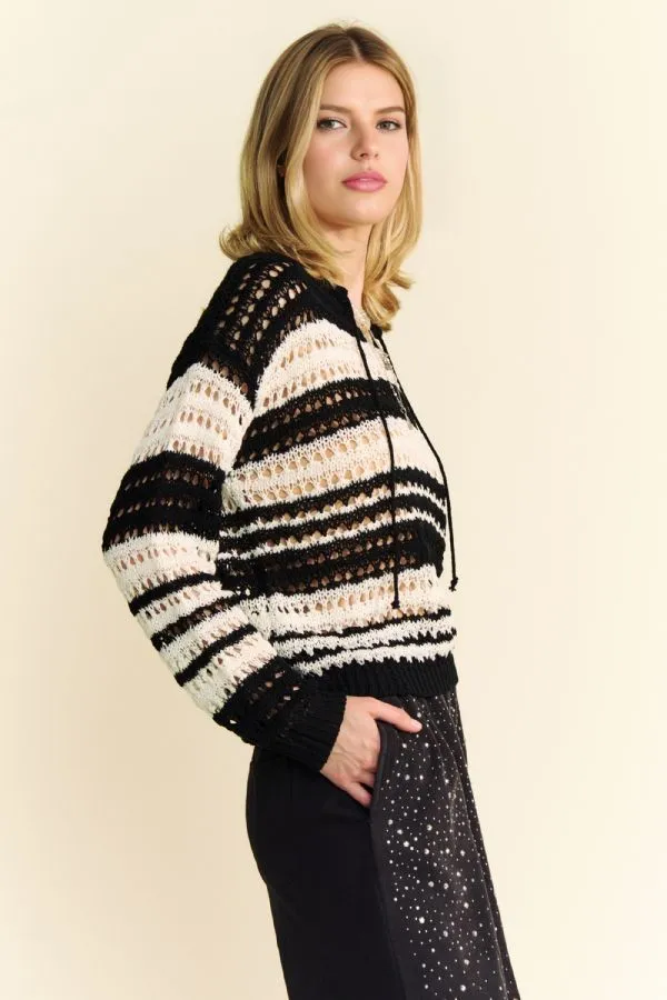 Contrast Striped Crochet Drop Shoulder Knit Cover Up, image 4