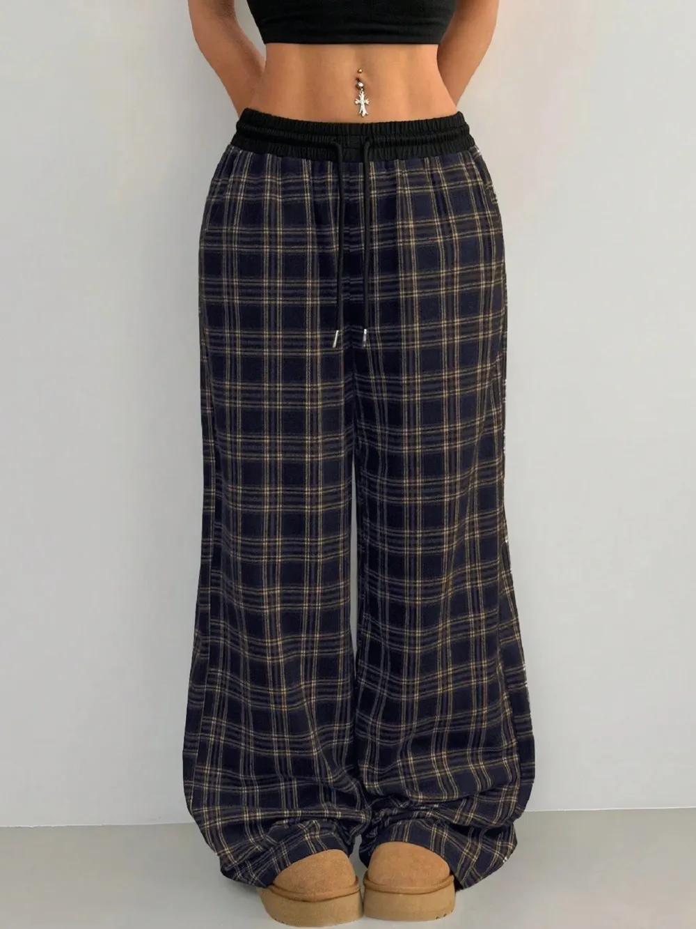 Plaid Wide Leg Pants with Drawstring Waist, image 9