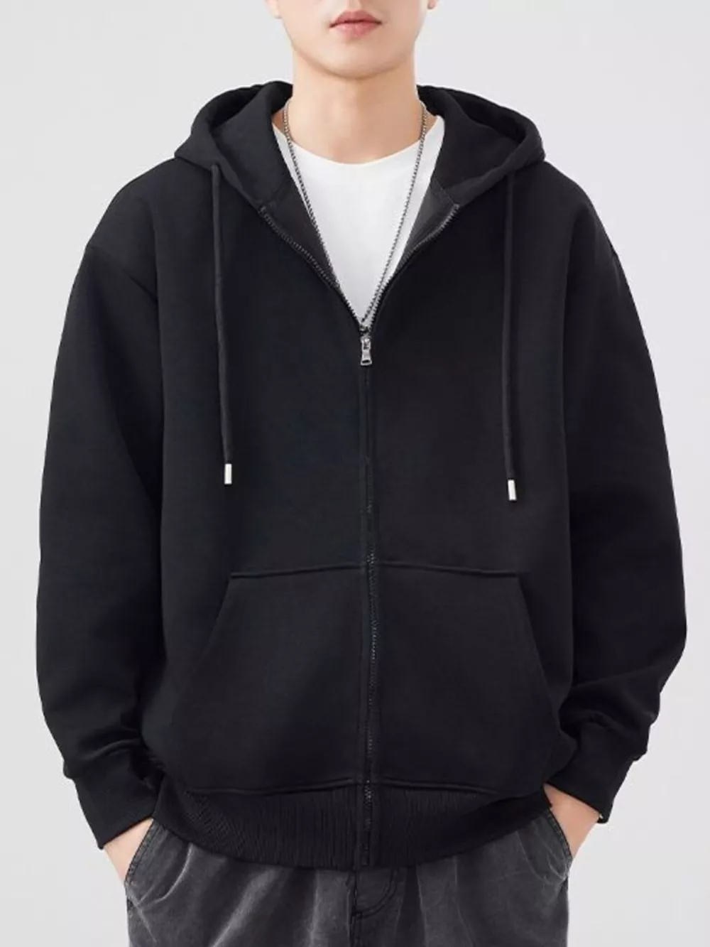 Men's Plus Size Solid Color Zip-Up Hoodie