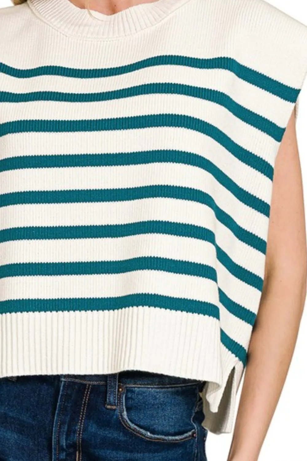 Oversized Crew Neck Stripe Sweater Vest, image 3