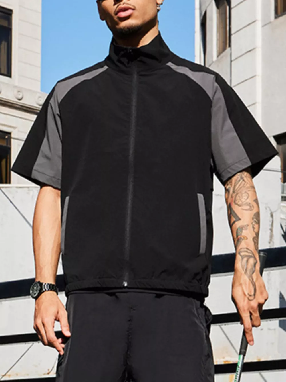 Men's Color Block Zip Up Short Sleeve Jacket, image 5