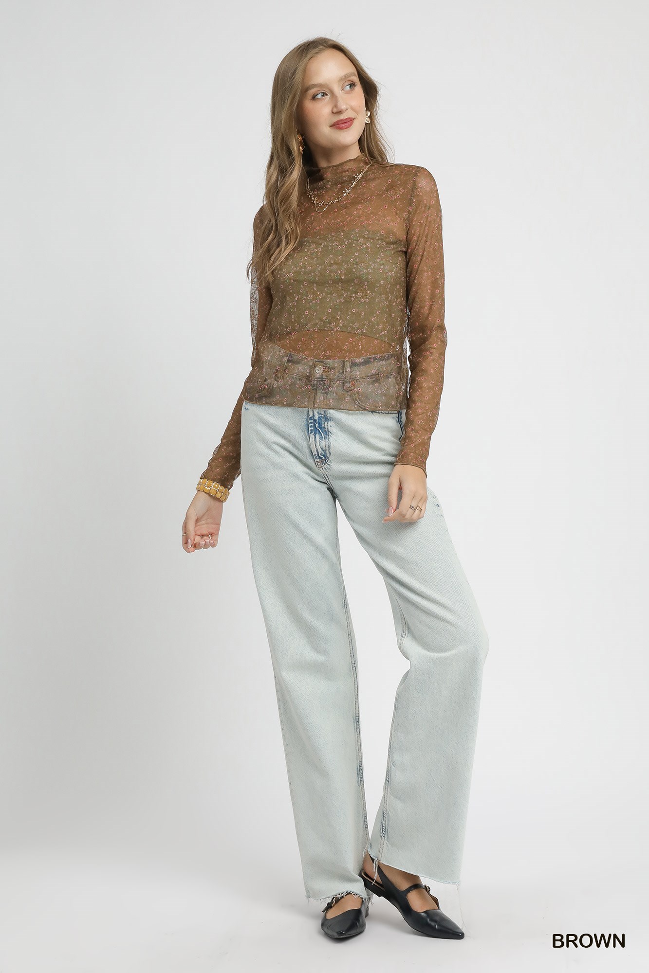Nylon Lace Mesh Long Sleeve Top, image 4