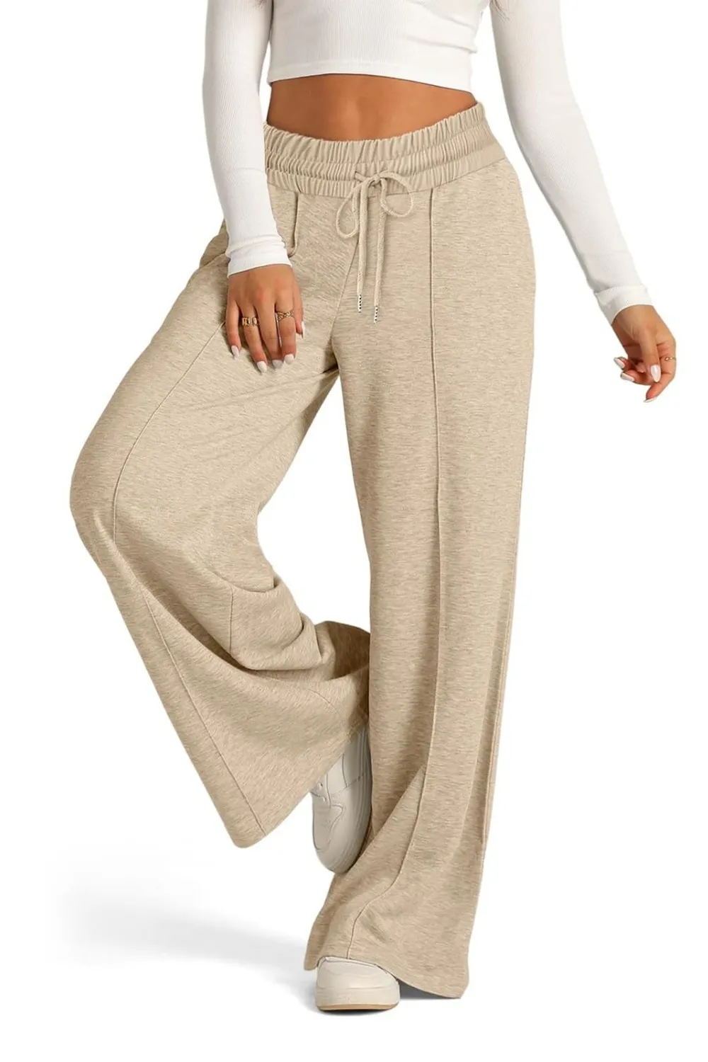 Drawstring Elastic Waist Wide Leg Pants, image 26