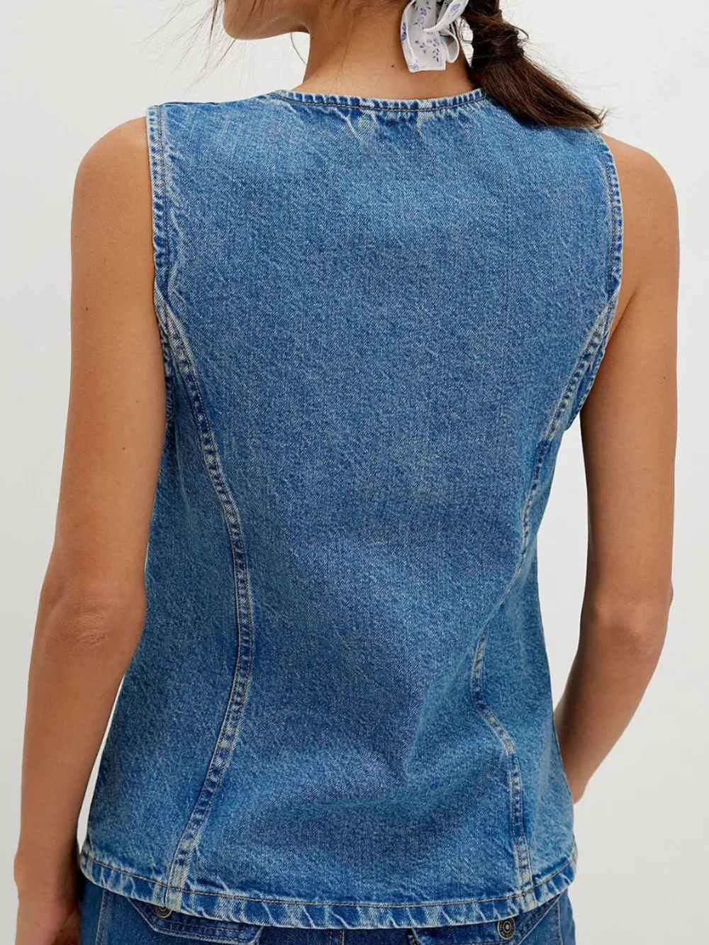 Button Down Round Neck Denim Vest, image 6