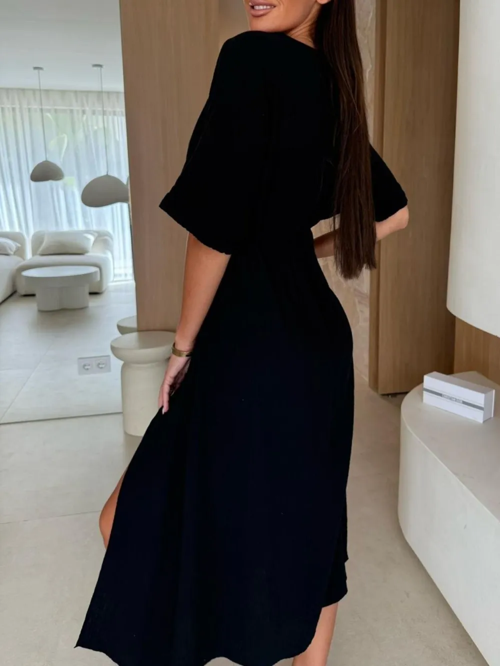 Slit Surplice Half Sleeve Midi Dress, image 3