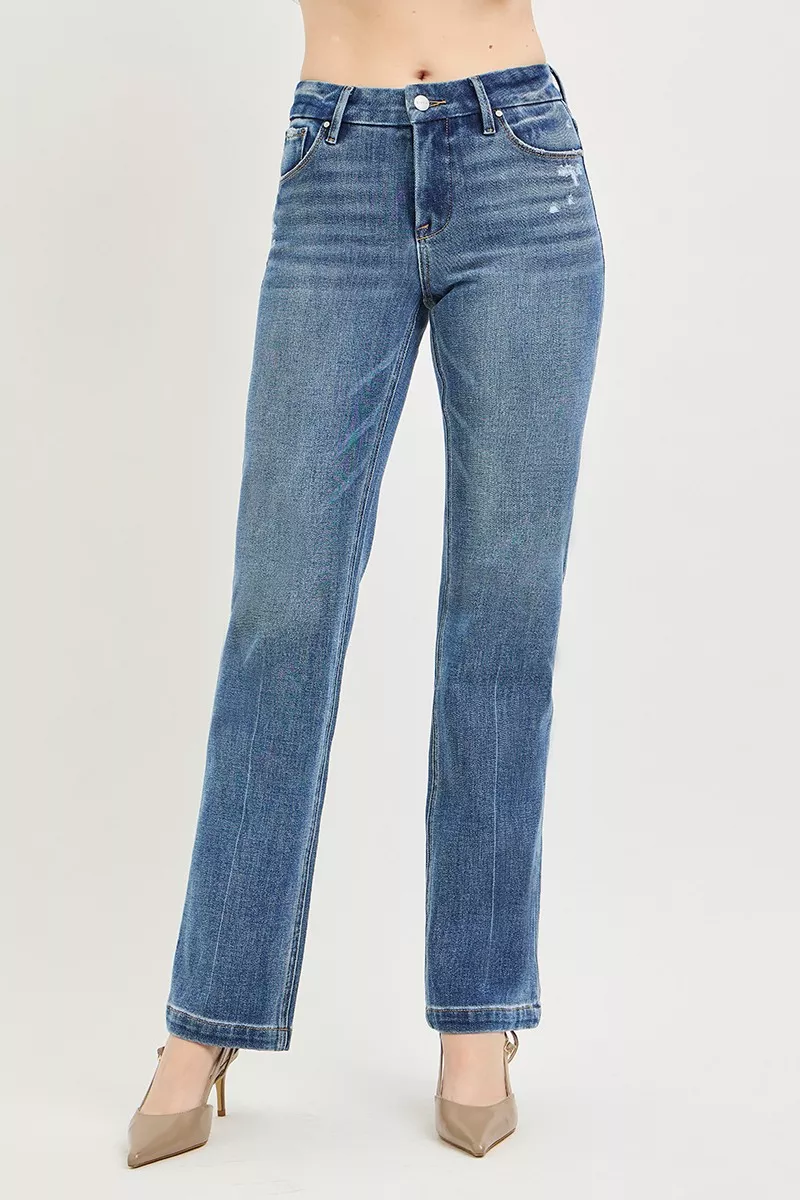 Tummy Control 4way Stretch Mid Rise Straight Crease Line