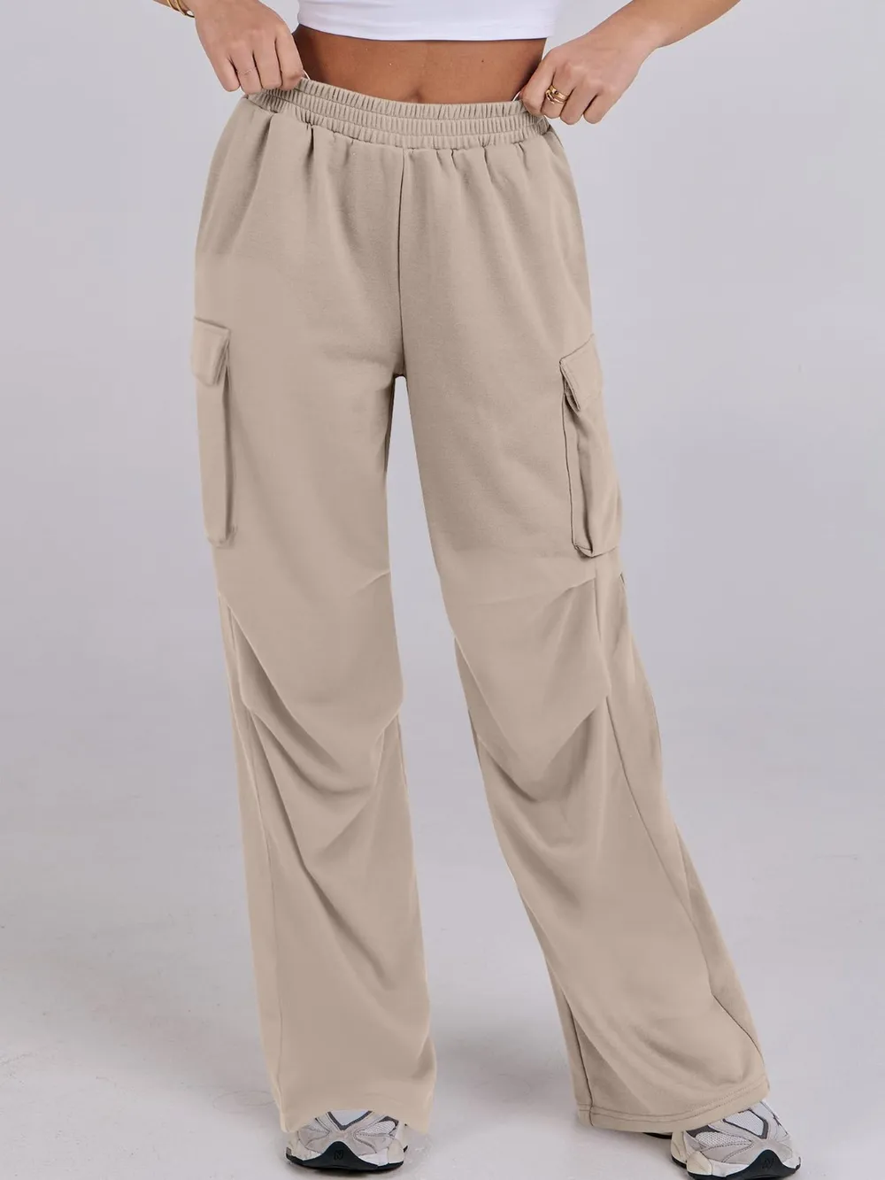Elastic Waist Wide Leg Pants with Pockets, image 20