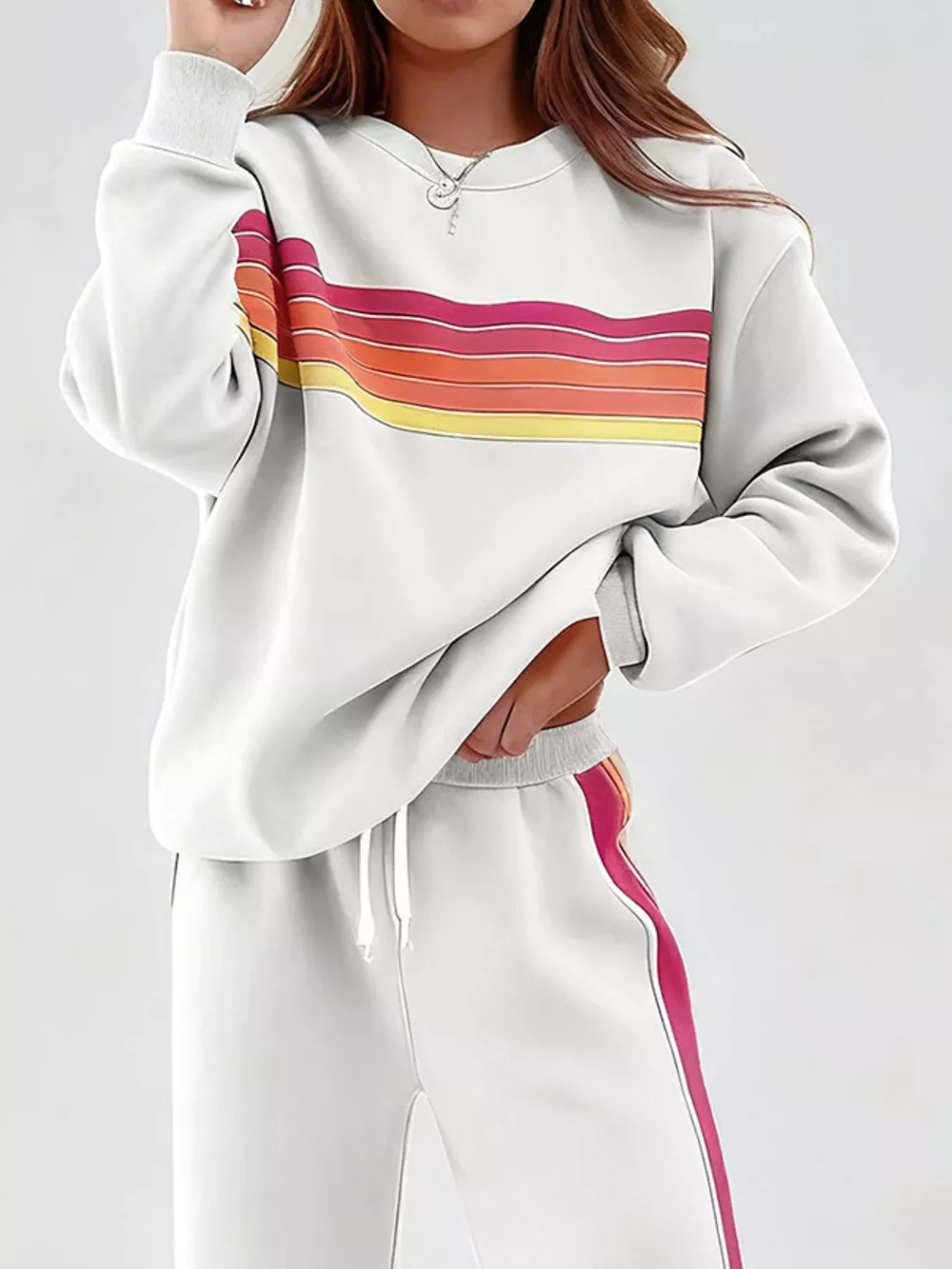Striped Round Neck Sweatshirt and Pants Set, image 11