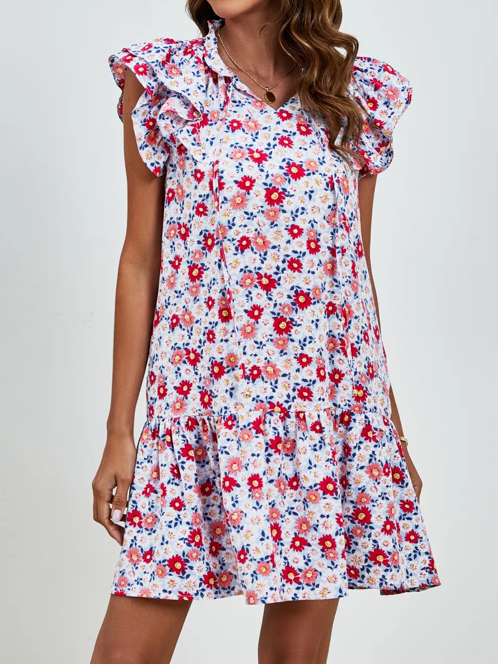 Tied Floral Cap Sleeve Mini Dress, image 4