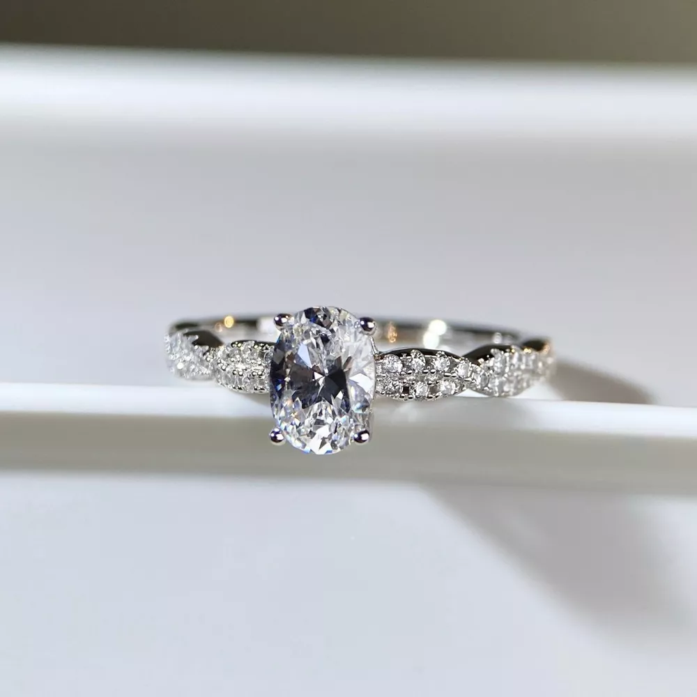 Cultivating High-Carbon Diamond 925 Sterling Silver Oval Ring, image 5