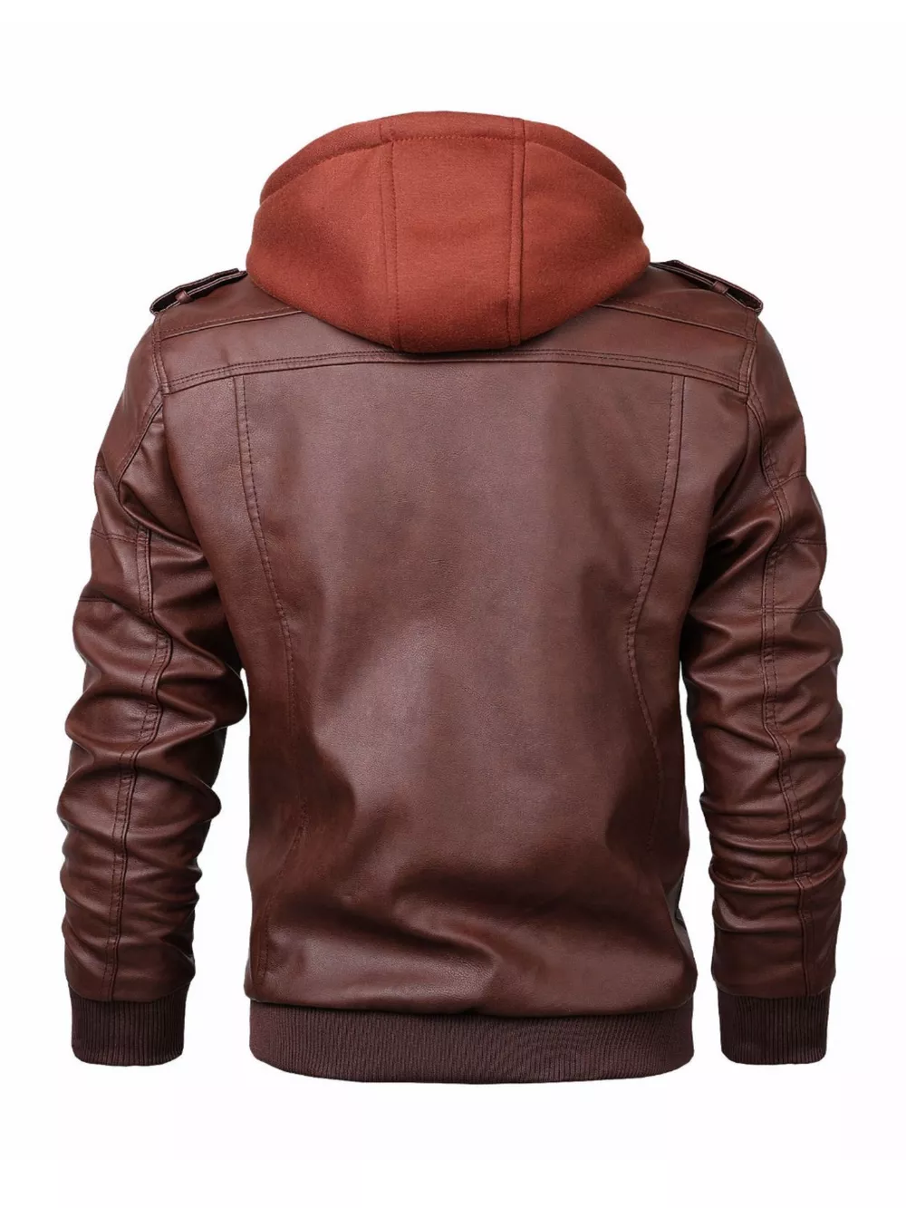Men's Full Size Hooded Faux Leather Moto Jacket Plus Size, image 5