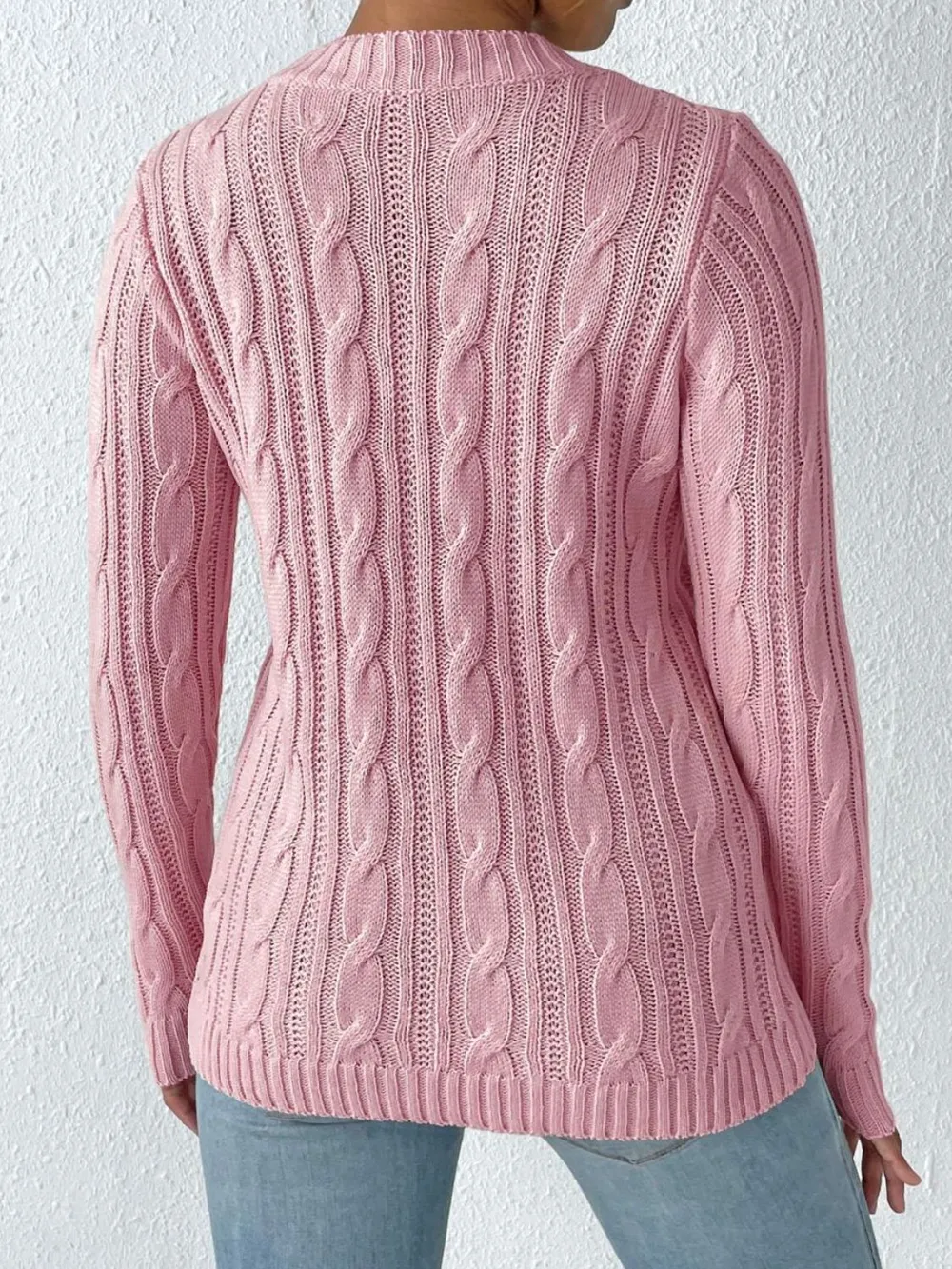 Cable-Knit Heart Round Neck Long Sleeve Sweater, image 3