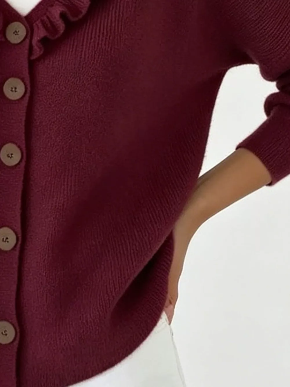 Ruffled Neckline Button-Up Cardigan, image 12