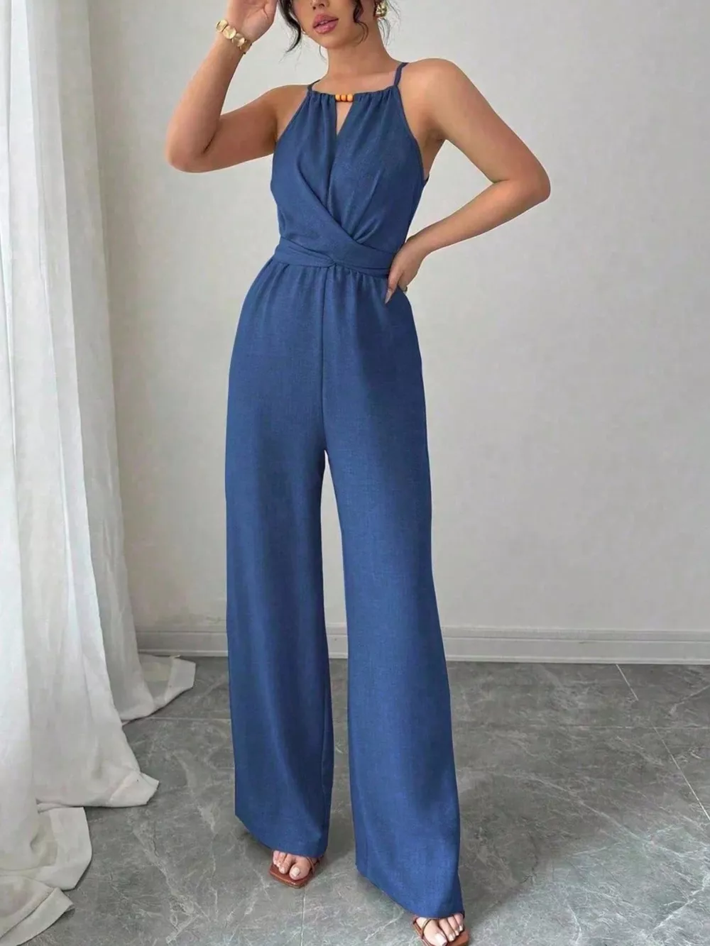 Sleeveless Tie Waist Wide-Leg Jumpsuit, image 8