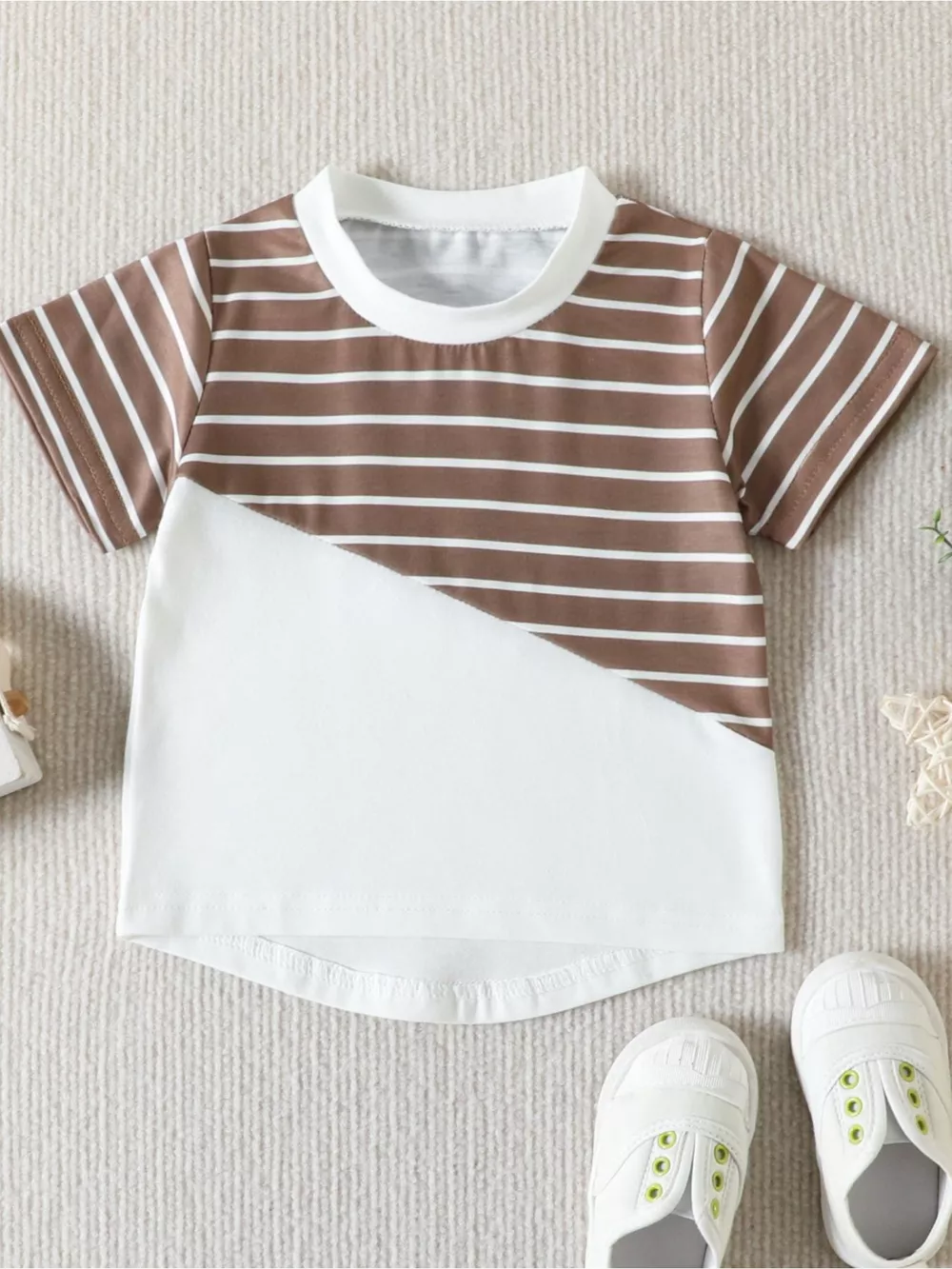 Children's Striped Color Block Casual Top and Shorts Set, image 7