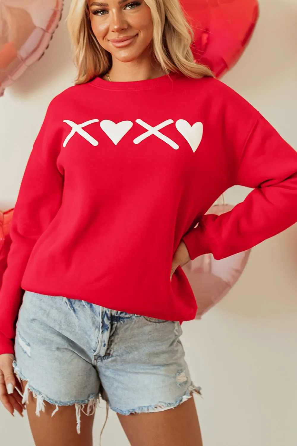 Valentine’s Day XOXO Round Neck Drop Shoulder Sweatshirt, image 5