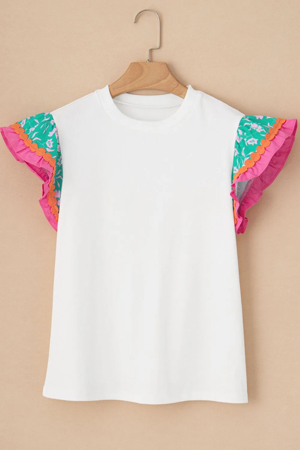 Ruffled Round Neck Cap Sleeve Top, image 6