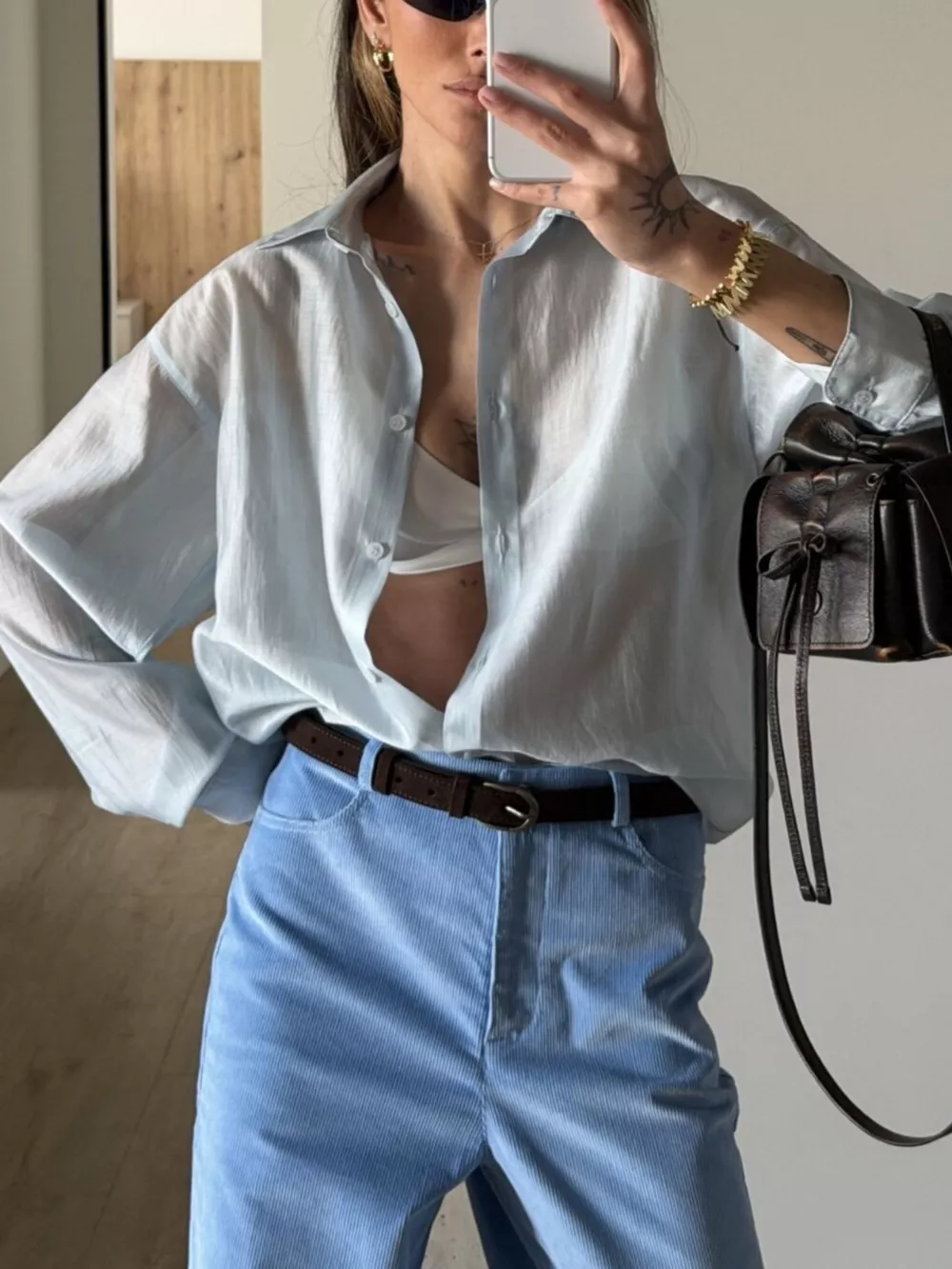 Sheer Oversized Button-Up Shirt, image 9