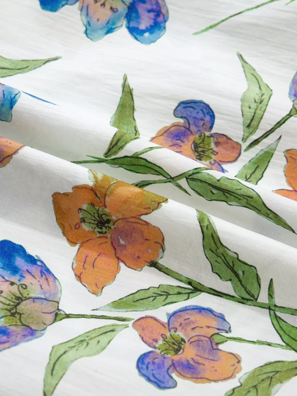 Floral Print Ruffle V-Neck Pressed Pleats Binding Tape Cotton Blouse, image 13
