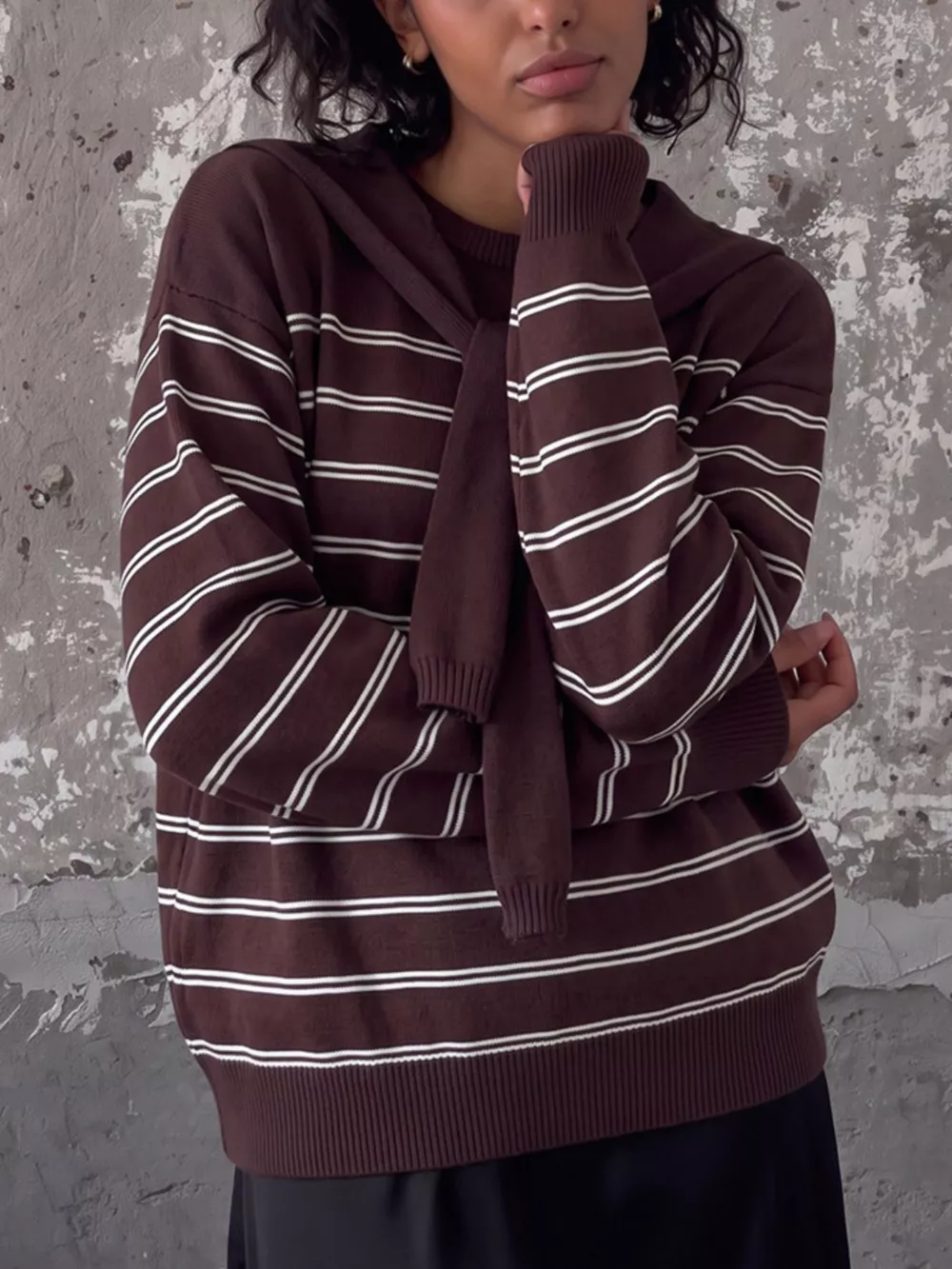 Classic Striped Crewneck Knit Top with Layered Sweater Detail, image 19