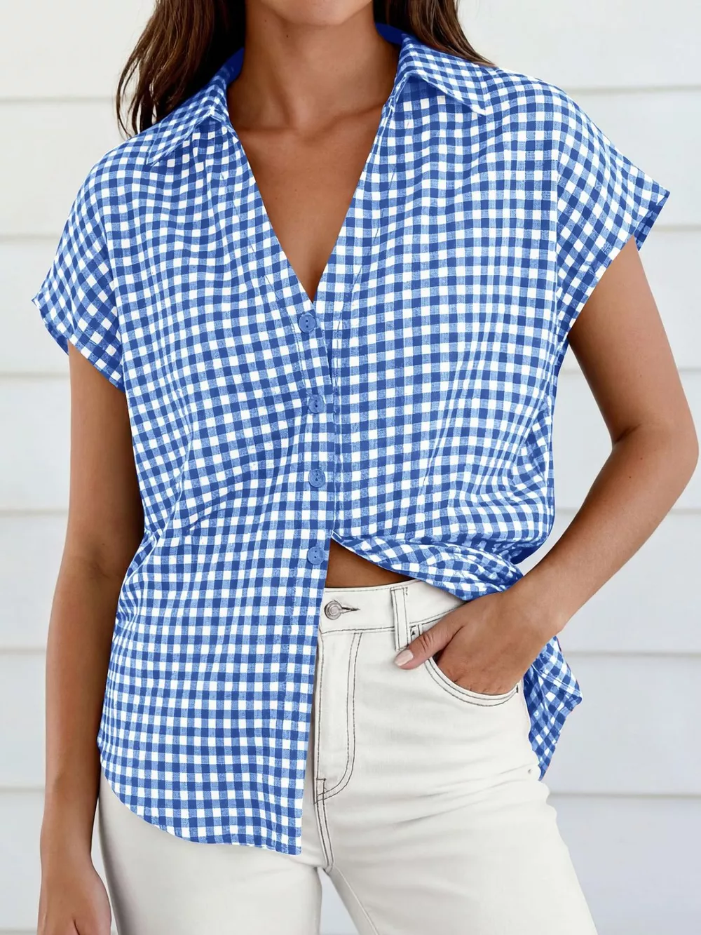 Gingham Print Button-Down Shirt, image 2